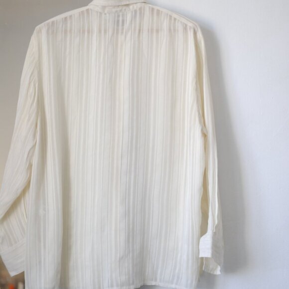 Vintage Silk Sheer Stripe Button Down Shirt _ Cream Silk Long Sleeve Women - Picture 4 of 9